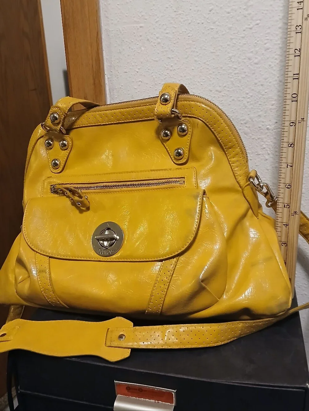 Jessica Simpson Yellow Faux Leather Satchel Crossbody Bag Vintage Style